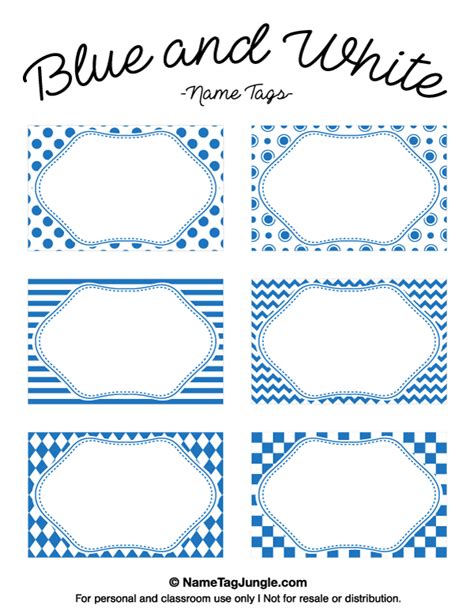 Printable Blue and White Name Tags | Name tag templates, Printable name ...