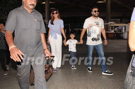 Shilpa Shetty and Raj Kundra snapped with their son at the airport Media