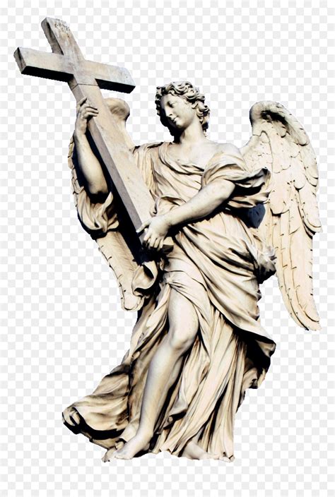 Winged Angel With A Cross - Angel Statue Holding Cross, HD Png Download - vhv