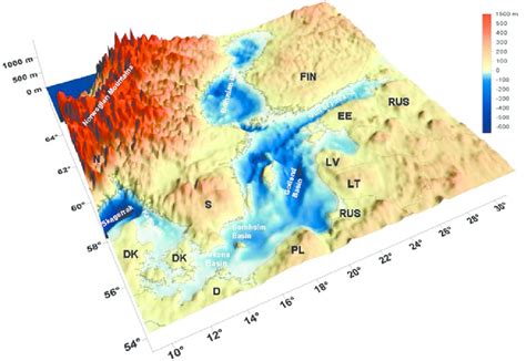 The bathymetry of the Baltic Sea basin (based upon data abstracted from... | Download Scientific ...
