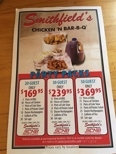 Online Menu of Smithfield's Chicken 'N Bar-B-Q, Sanford, NC