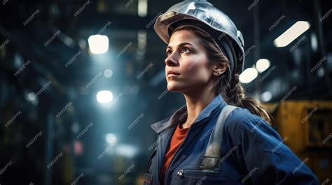 Premium Photo | Female construction worker wearing a helmet in the background of a construction site