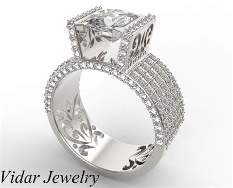 Custom Wide Band Princess Cut Diamond Engagement Ring | Vidar Jewelry ...