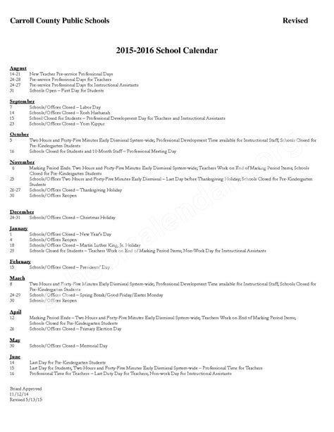 Carroll County Public Schools Calendars – Westminster, MD