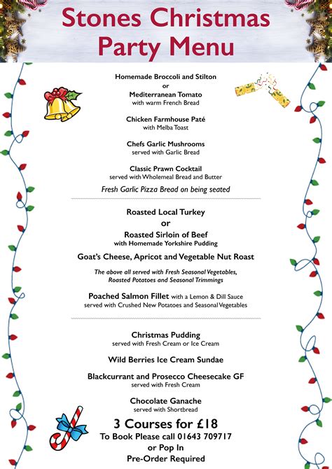 Stones Christmas Party Menu - Stones Minehead