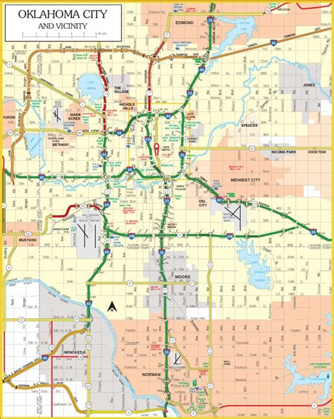 Oklahoma State Route Network Map. Oklahoma Highways Map. Cities Of ...