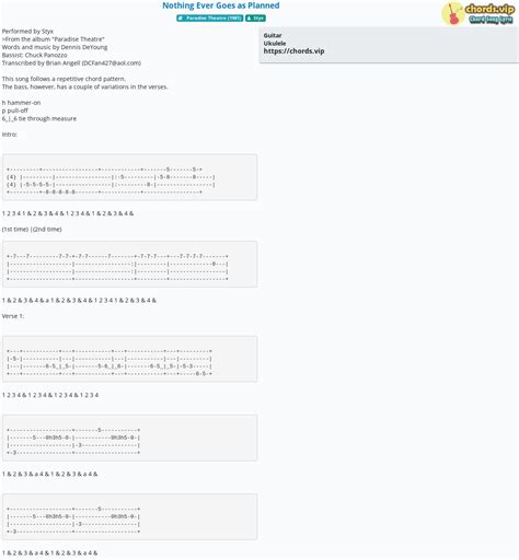 Chord: Nothing Ever Goes as Planned - tab, song lyric, sheet, guitar ...