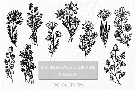 Doodle Flower Stem SVG Bundle | Floral clipart | Wild Flower