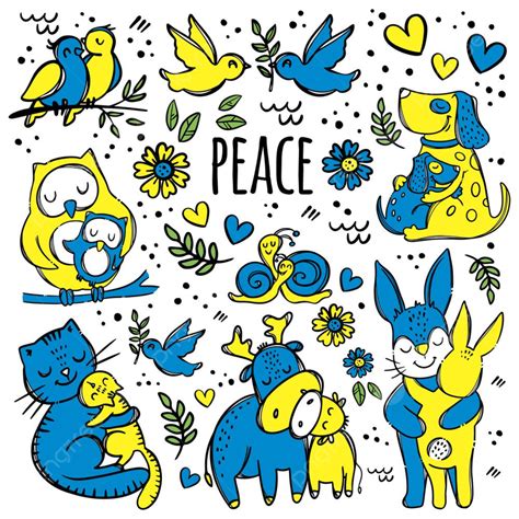 Peace And Animals Hand Drawn Cartoon Vector Illustration, Peace ...