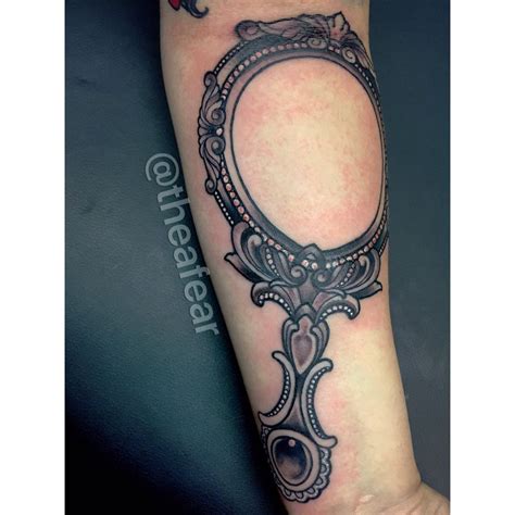 Antique hand mirror frame tattoo by Thea Fear in Orange County CA www.theafear.com | Mirror ...