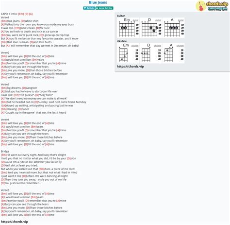 Chord: Blue Jeans - tab, song lyric, sheet, guitar, ukulele | chords.vip