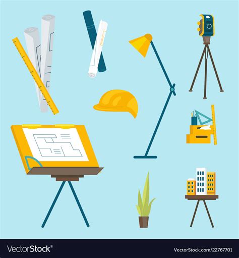 A set of working tools for the architect to work Vector Image