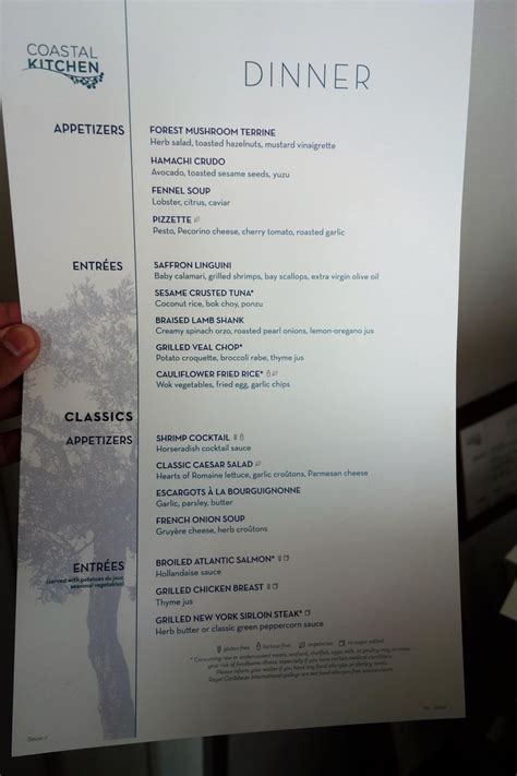 New Main Dining Room Menus on Oasis of the Seas | Modern kitchen menu, Dining menu, Dinner ...