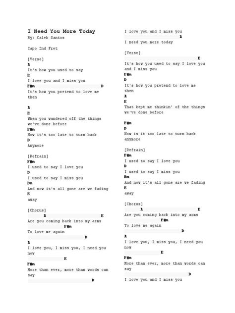 I Need You More Today Lyrics | PDF | Refrain | Song Structure