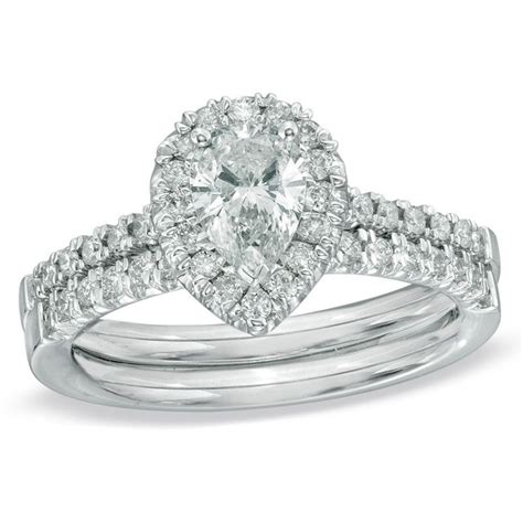 3/4 CT. T.W. Pear-Shaped Diamond Frame Bridal Set in 14K White Gold|Zales | Pear shaped diamond ...