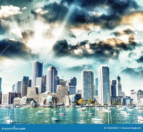 Boston Skyline at Sunset, Massachusetts - USA Stock Image - Image of tourism, landmark: 102220301