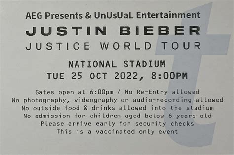 Justin Bieber Concert Ticket 2022, Tickets & Vouchers, Event Tickets on ...