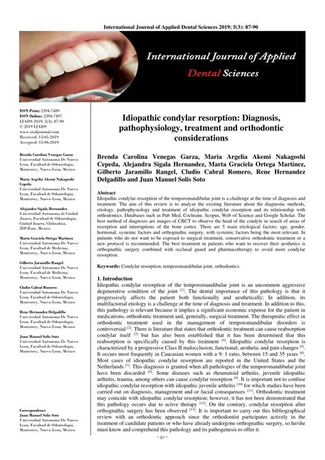 [PDF] Idiopathic condylar resorption - diagnosis, pathophysiology, treatment and orthodontic ...