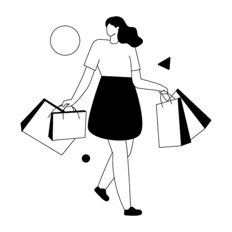 Premium Vector | A woman carrying shopping bags is walking in a black ...