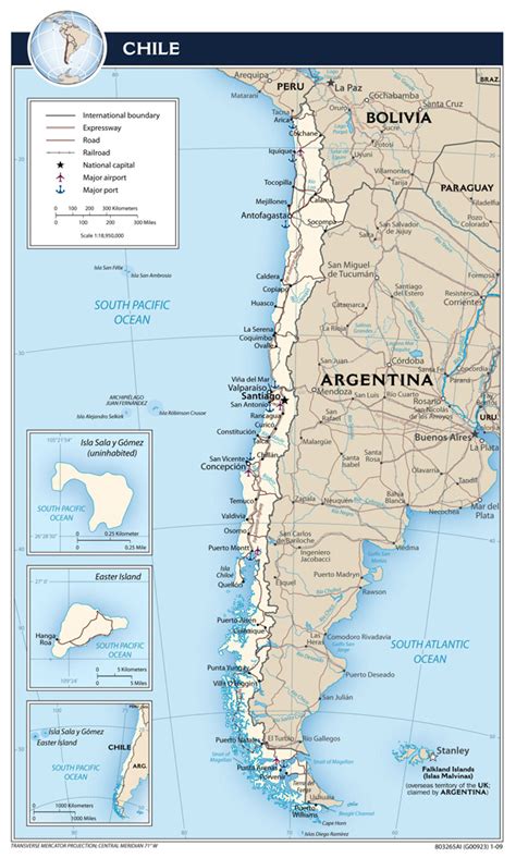 Large detailed political map of Chile with roads, cities, airports and ...