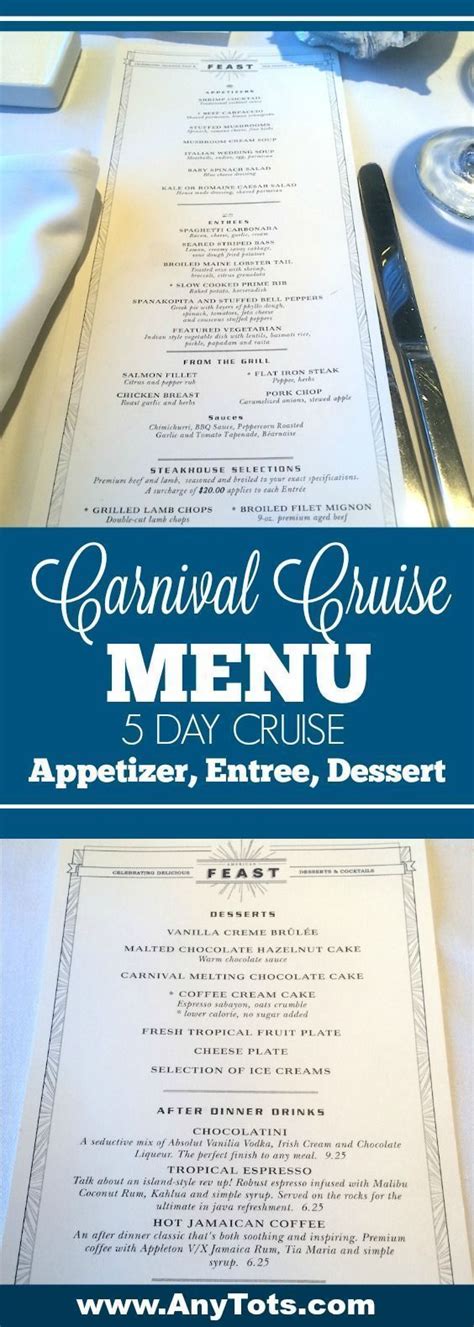 Carnival Cruise Menu and Food Pictures | Carnival cruise, Cruise food, Cruise tips