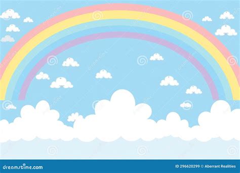 A Cartoon Rainbow and Clouds in the Sky Stock Illustration - Illustration of wallpaper, climate ...