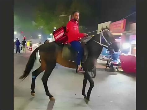 Watch: Zomato delivery boy delivers food on horse in Hyderabad