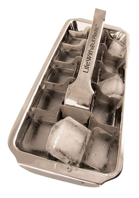 This Stainless Steel Ice Cube Tray with a lever handle is a durable non plastic product. Just ...