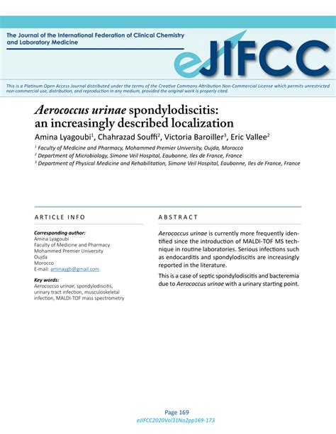 (PDF) Aerococcus Urinae Spondylodiscitis: An Increasingly Described ...