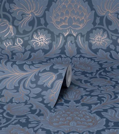 Large Scale Contemporary Damask Dark Blue Wallpaper