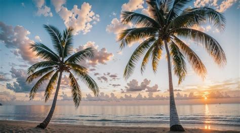 Premium AI Image | Sunset at tropical beach and coconut tree