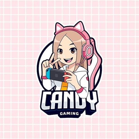 Premium Vector | Cute gamer girl playing on portable device logo template