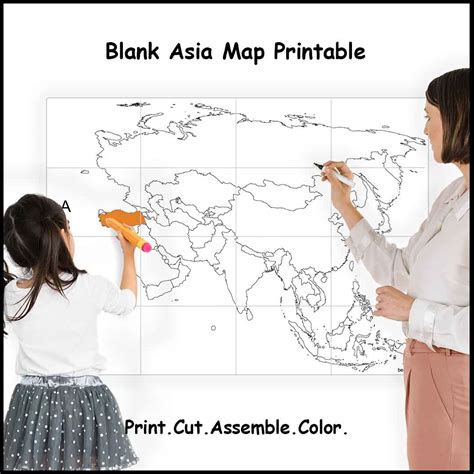 Large Printable Asia Map | 4, 9 or 16 sheets of paper