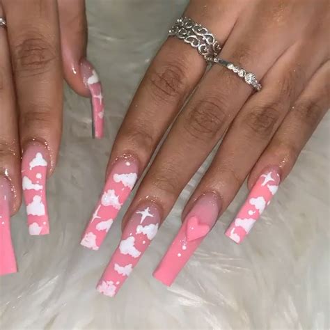 Long Instagram Baddie Nails Pink - Firecollies