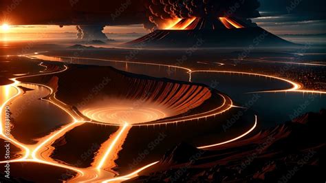 Illustration of a vibrant night scene capturing the beauty of a volcano ...