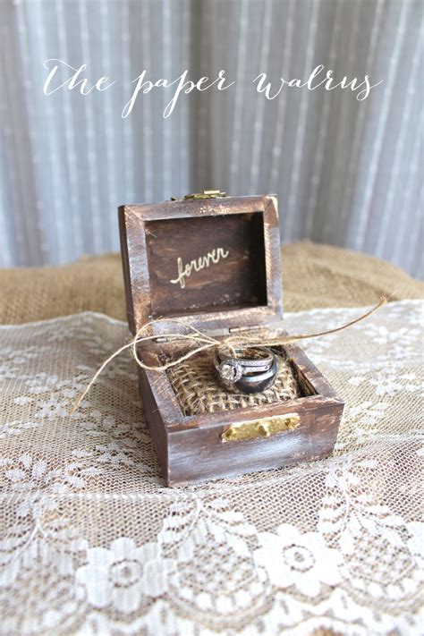 rustic wood ring bearer box with romantic message