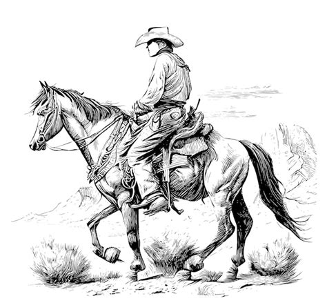 Premium Vector | A drawing of a cowboy riding a horse with the word western on it.