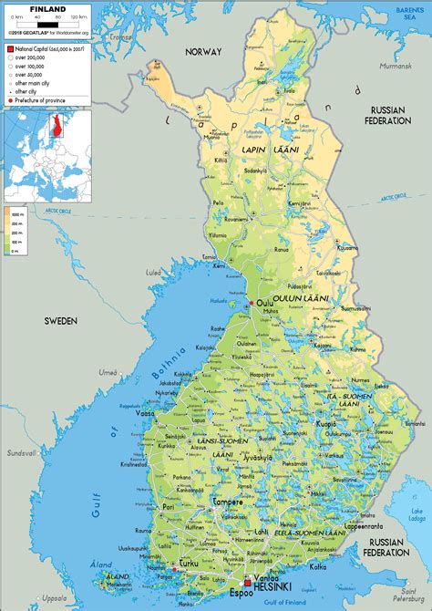 Finland Map (Physical) - Worldometer