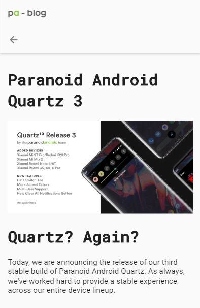 Paranoid Android 10 update (Quartz 3) adds support for Redmi Note 8, 8T ...