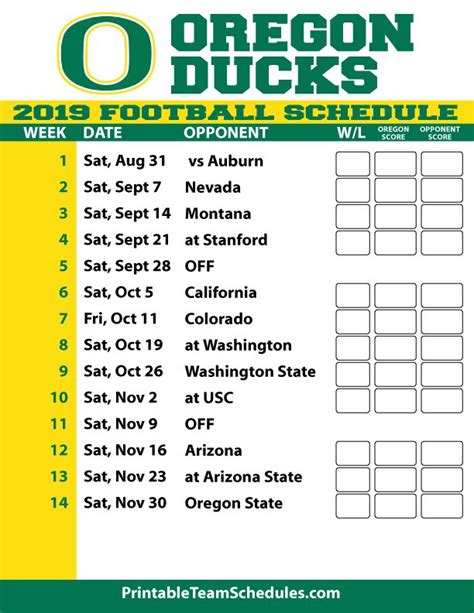 2019 Printable Oregon Football Schedule | Oregon football, Oregon ducks ...