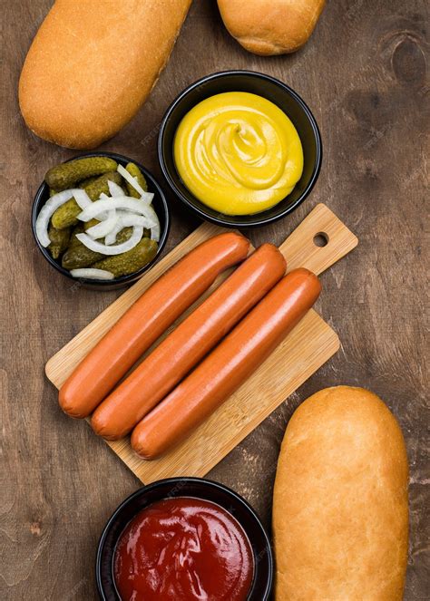 Premium Photo | Above view hot dog ingredients