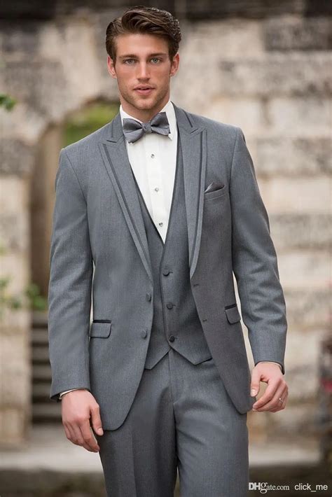 Handsome New Arrivals Two Buttons Grey Groom Tuxedos Peak Lapel Groomsmen Best Man Suits Mens ...