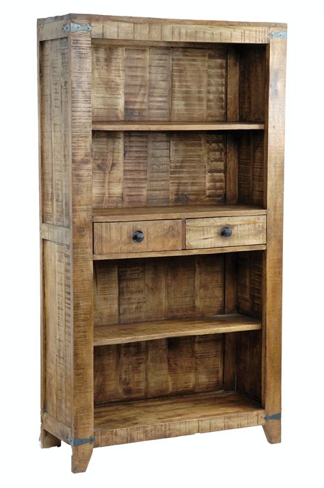 McCoy Mango Wooden Bookshelf - Rustic Shelving & Display | Wood bookshelves, Rustic bookcase ...