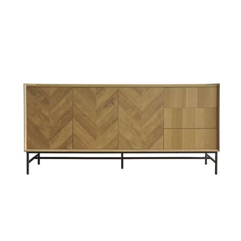 Chevron Oak Sideboard with 3 Storage Drawers - Telsa - Furniture123