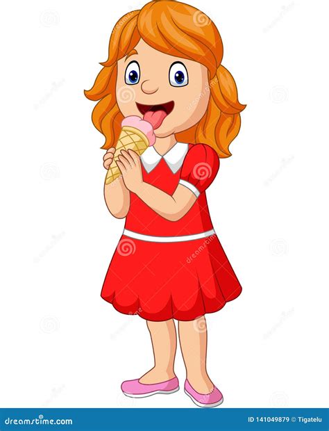 Cartoon Little Girl Eating an Ice Cream Stock Vector - Illustration of ...