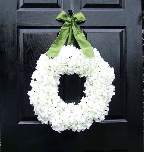 White Hydrangea Wreath with Sage Green Ribbon by MonicaMurrayHome, $80.00 | White hydrangea ...