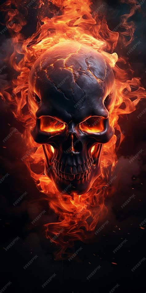 Premium Photo | Black skull in fire flames HD wallpaper