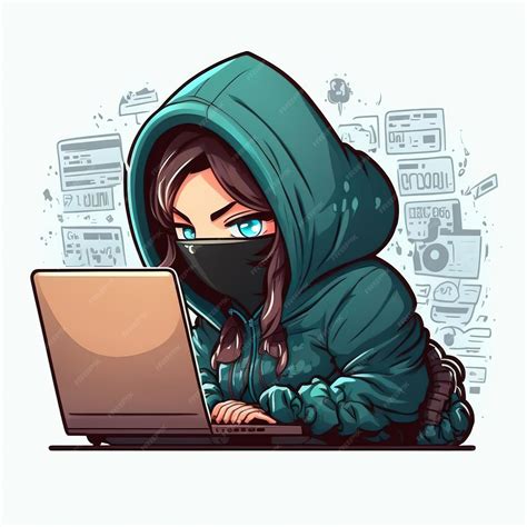 Premium Photo | Sute girl hacker with laptop avatar in cartoon style generated ai