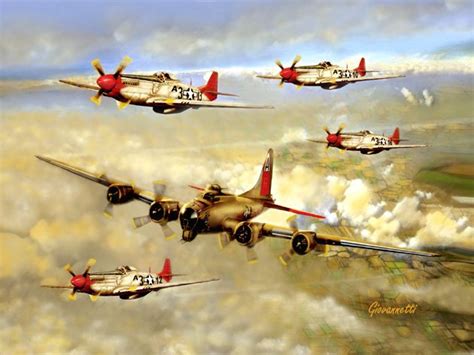 Little friends with red tails. | Wwii plane art, Aviation art, Aircraft art