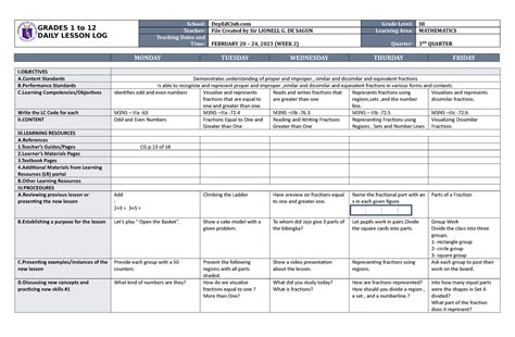 DLL Mathematics 3 Q3 W2 - ... - GRADES 1 to 12 DAILY LESSON LOG School: DepEdClub Grade Level ...